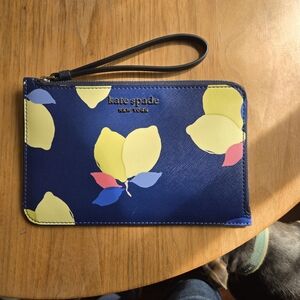 Kate Spade Blue Lemon Print Wristlet